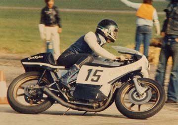 Keith Janes on his Gus Kuhn Seeley in 1975