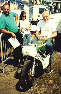 Ray Pickrell sitting on Steve's Gus Kuhn Seeley in 1999