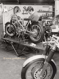 Dave Sleat preparing the bikes for the 1971 season