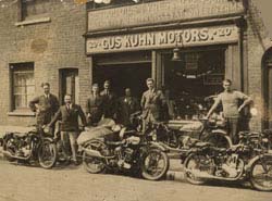 The original Gus Kuhn Motors workshops in Paradise Road.  Gus is 2nd from left.