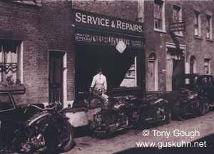 Reginald outside the Gus Kuhn Workshop in the late 30s