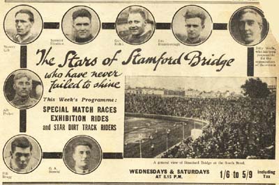 1928 Stars of Stamford Bridge: Blakebrough, Kuhn, Stratton, Gill, Pechar, Bragg & Norchi.
